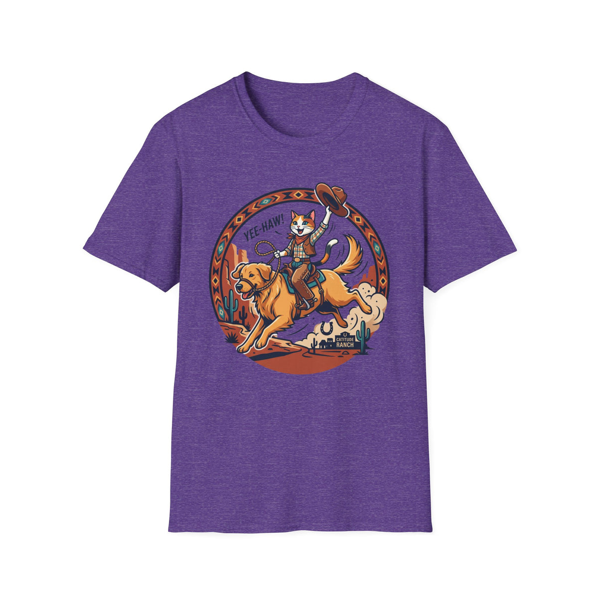 Cat Riding Bucking Dog T-Shirt