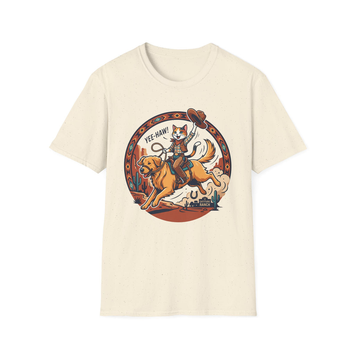 Cat Riding Bucking Dog T-Shirt