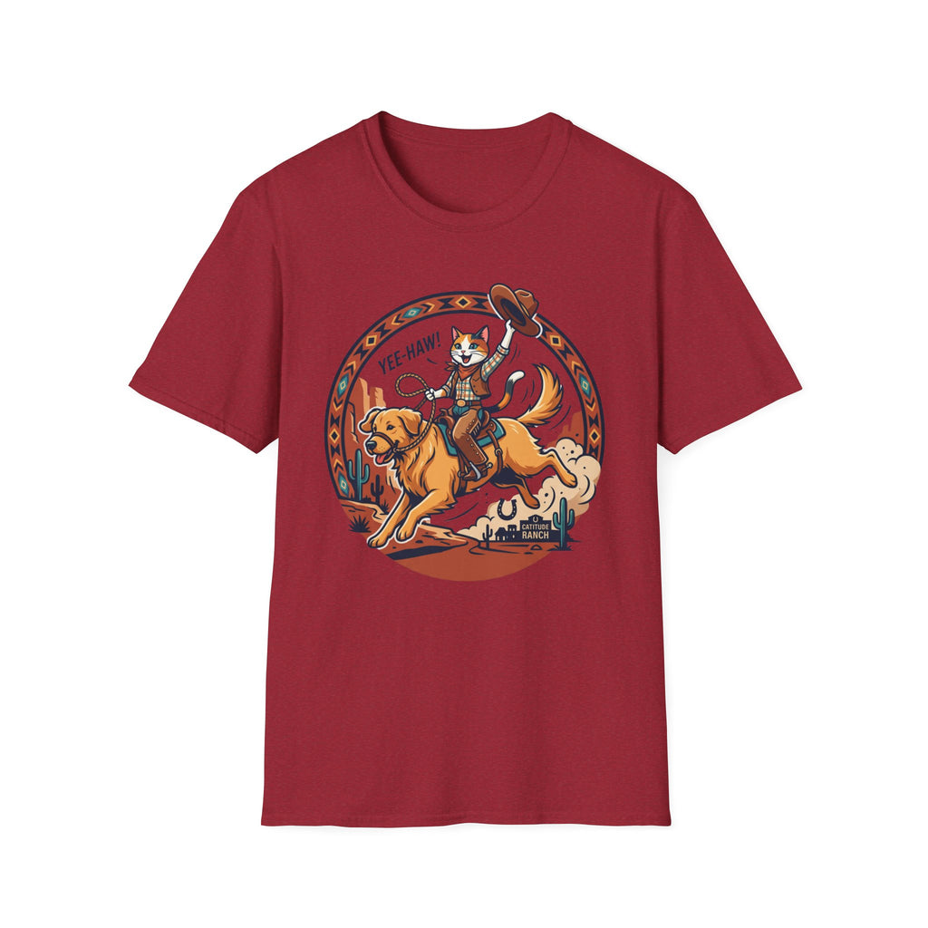 Cat Riding Bucking Dog T-Shirt
