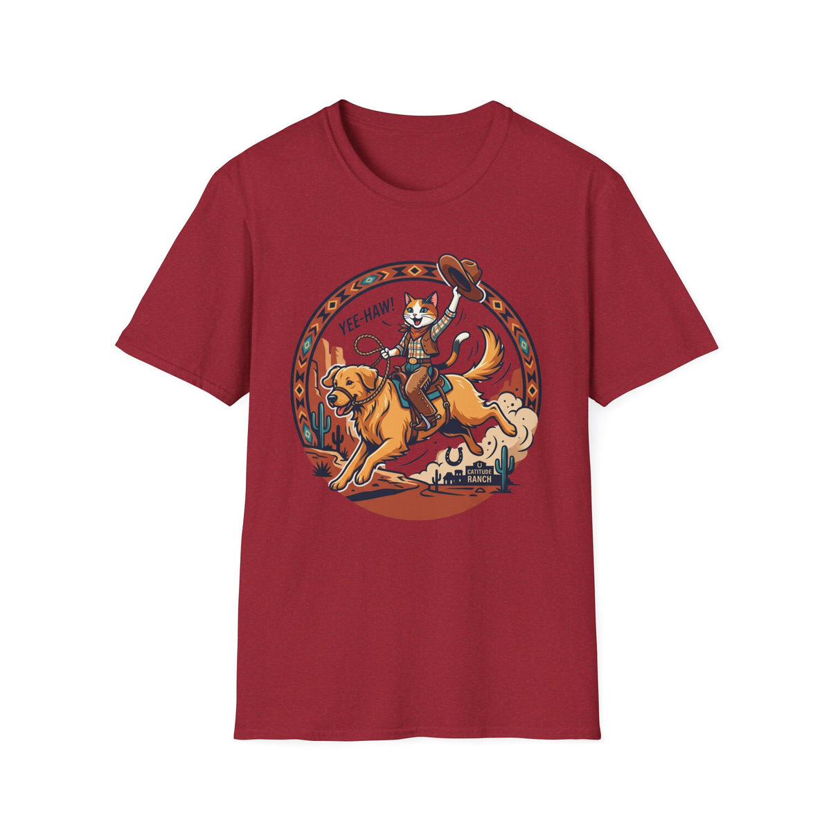Cat Riding Bucking Dog T-Shirt