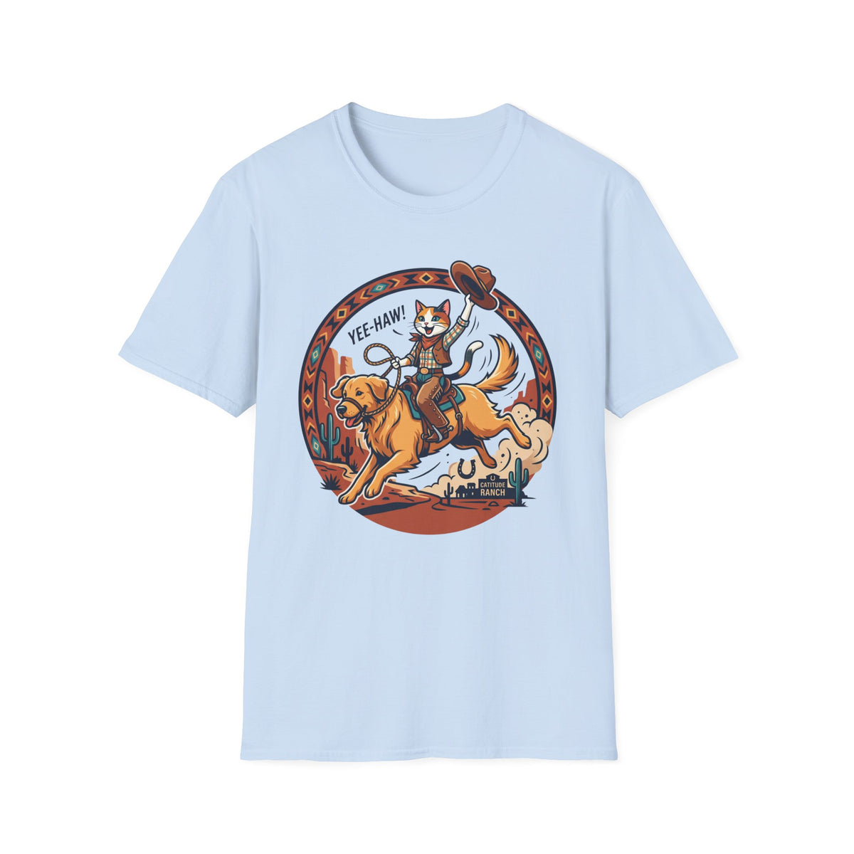 Cat Riding Bucking Dog T-Shirt