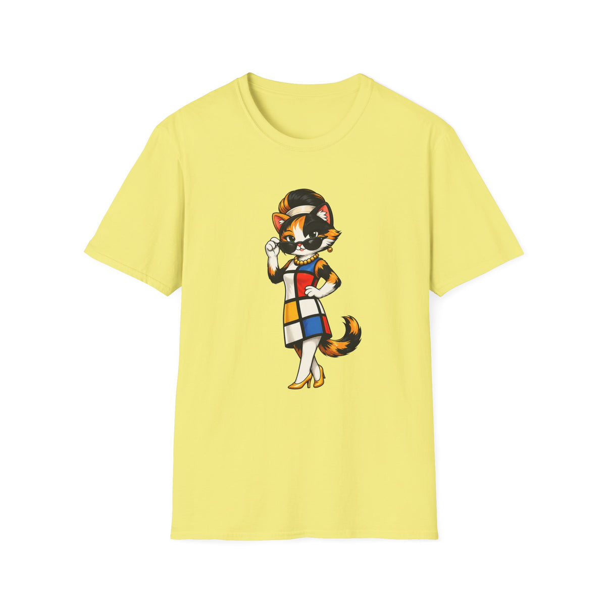 Cat in 1960s Mondrian Dress T-shirt