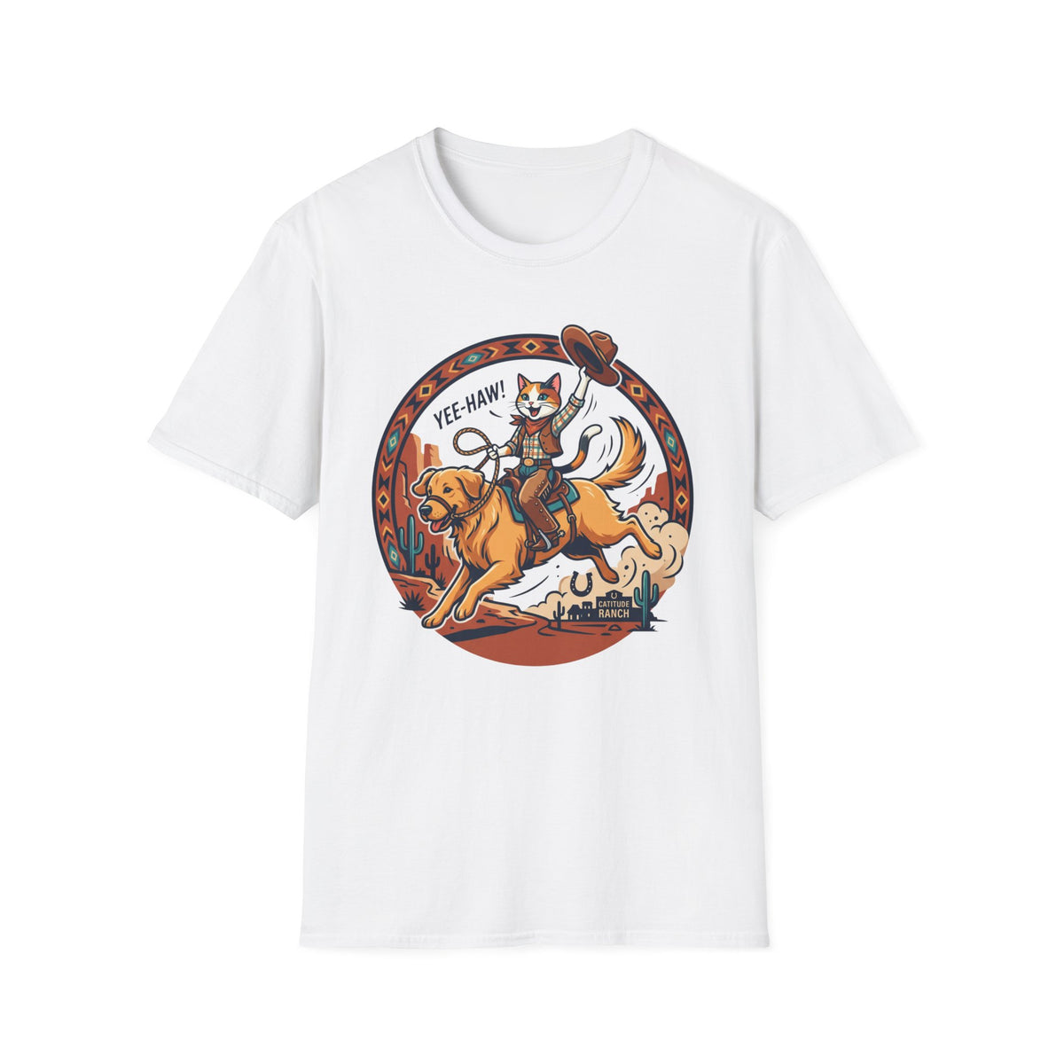 Cat Riding Bucking Dog T-Shirt