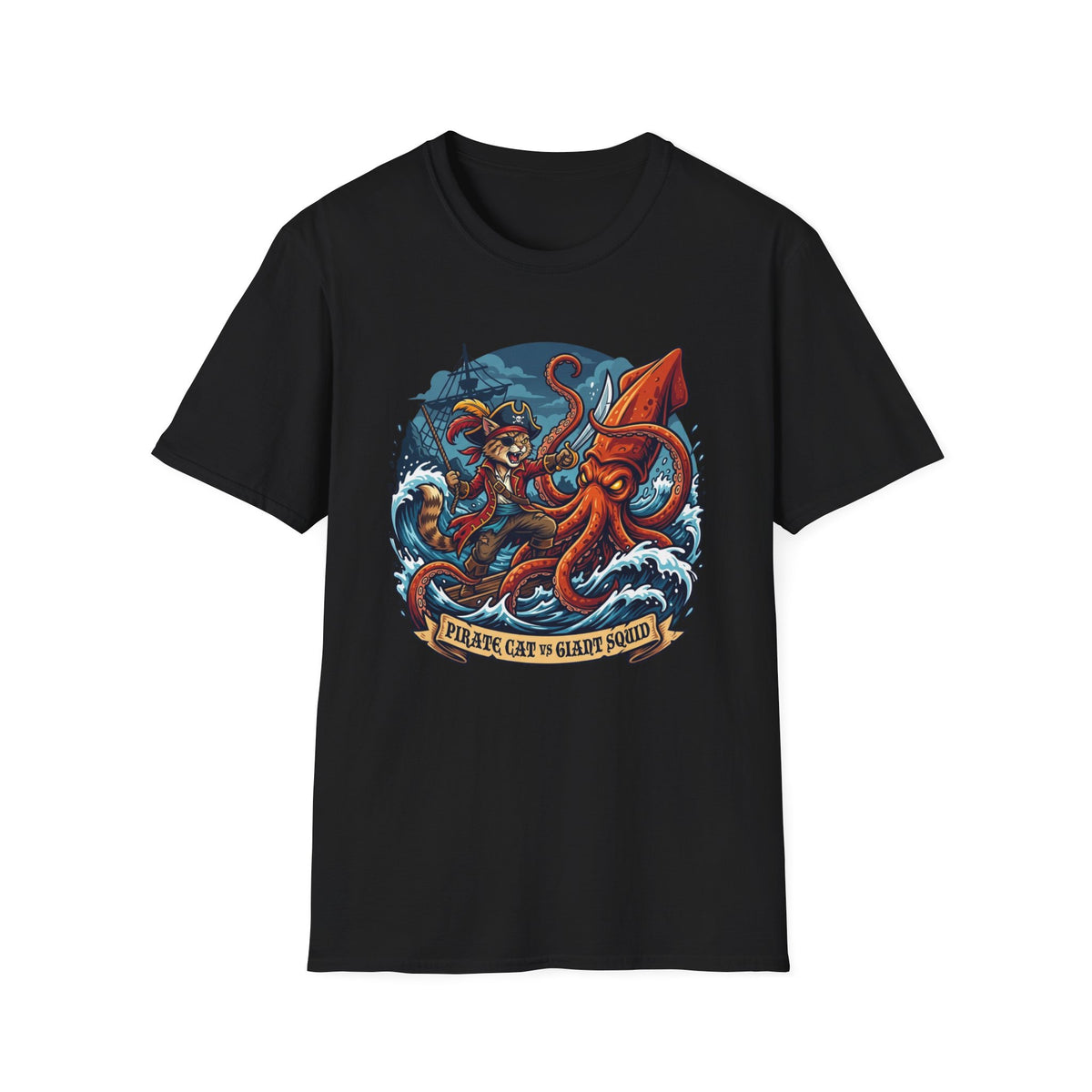 Pirate Cat v Giant Squid T-Shirt