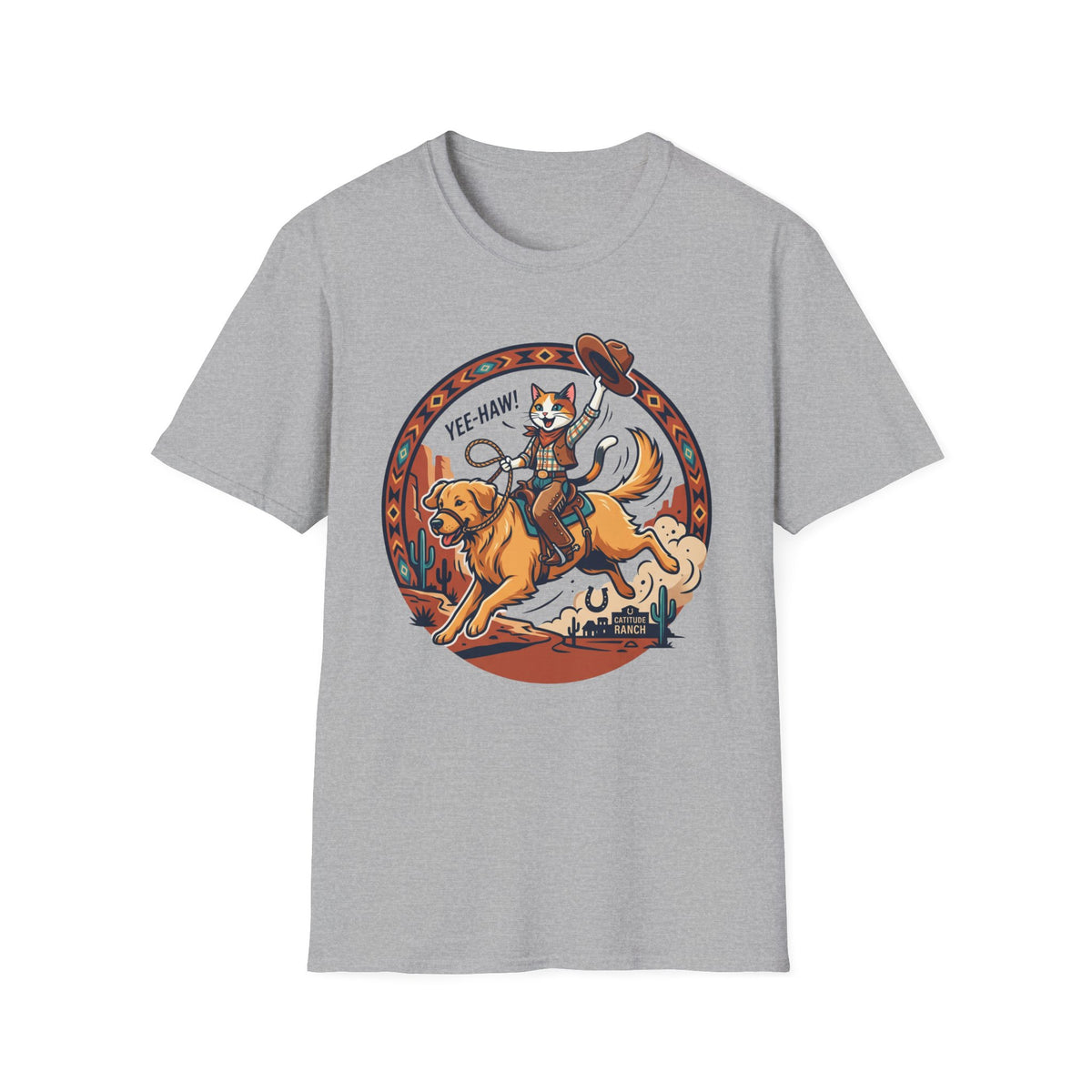 Cat Riding Bucking Dog T-Shirt