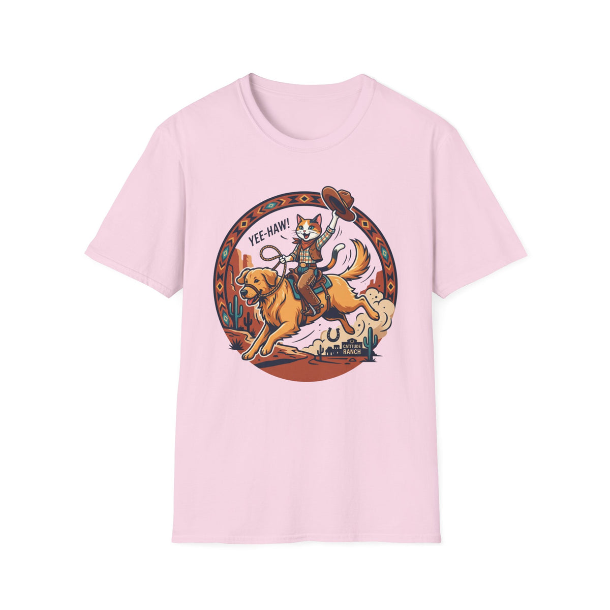 Cat Riding Bucking Dog T-Shirt